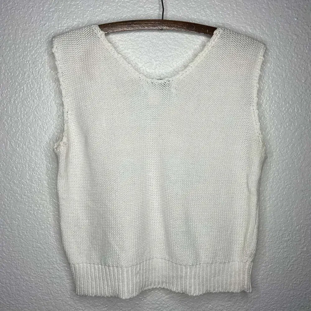 Vintage J.D. Sport New York Cream Knit Sweater Tank Top - Picture 4 of 5